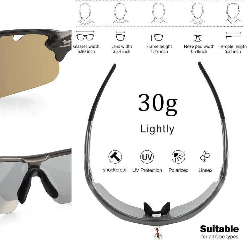 BangLong Polarized Sports Sunglasses Cycling Sun Glasses for Men Women with 5 Interchangeable Lenes for Running Baseball Golf - Image 4